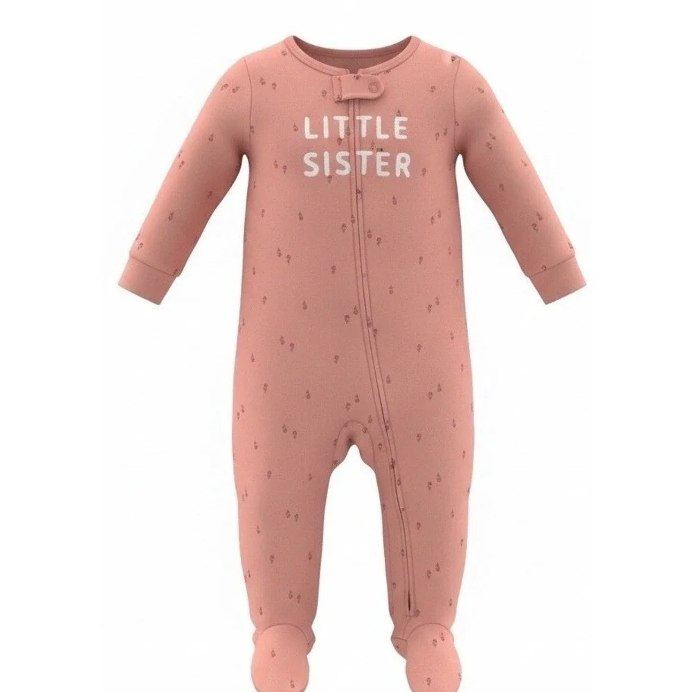 Carters Just One Baby Girl Little Sister Footed Pajamas Sleepers 9m Peach Floral